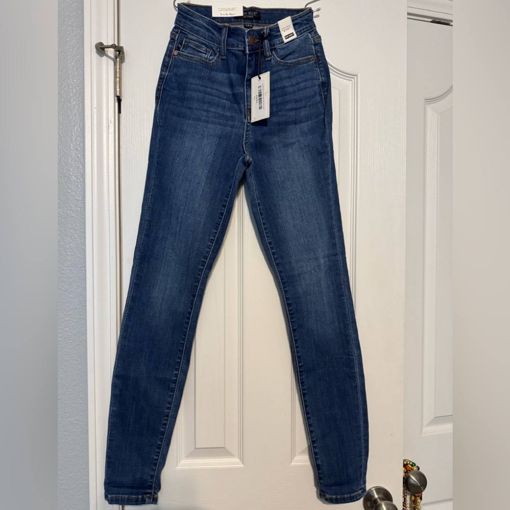 Judy Blue High Rise Medium Wash Cuffed Skinny Jeans